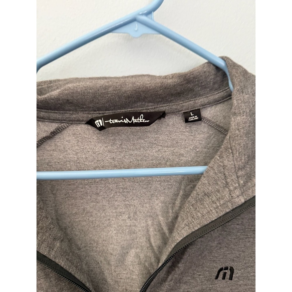 TravisMathew Mens Heather Gray Quarter‎ Zip Pullover Golf Logo Activewear L - Picture 2 of 3